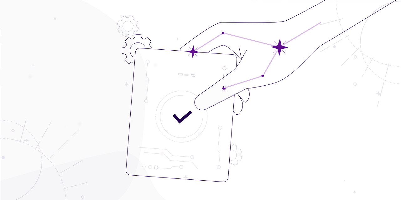 An illustration of a hand recording a verified vote on a digital ballot